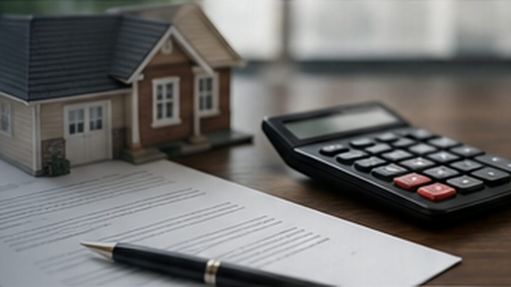 Model home, calculator, and contract on a desk — high net worth divorce attorneys in New York