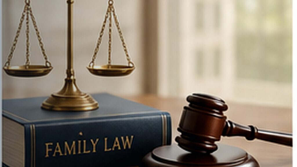 Family law book with scales of justice and gavel — family law practice areas at Most & Schneid, P.C.