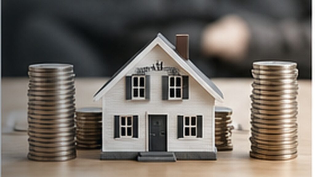 Model house between stacks of coins — equitable distribution of marital property in New York divorce